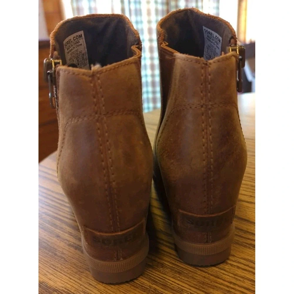 Sorel‎ Women's Joan of Arctic Wedge Brown Leather Booties Size 5 US